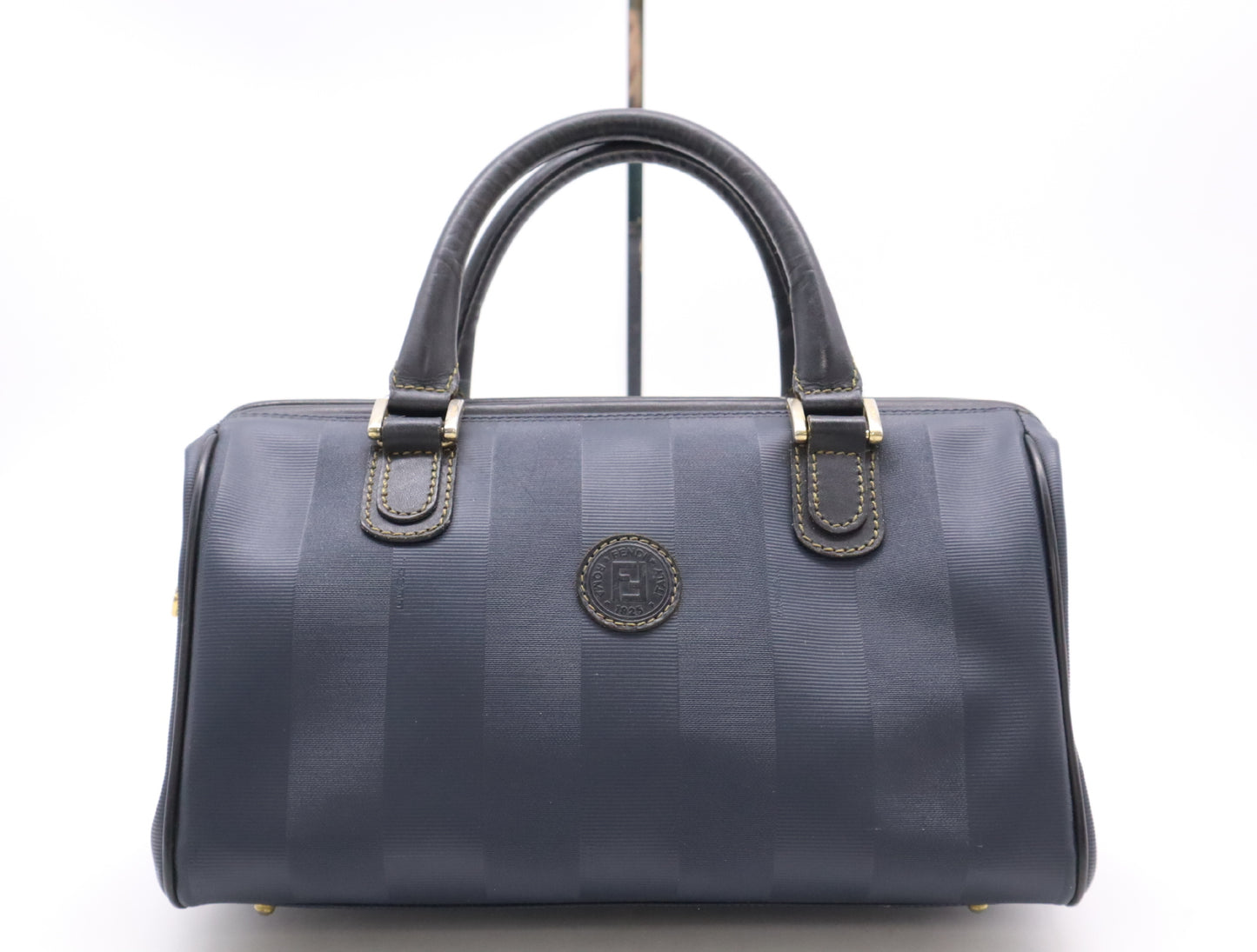 FENDI Nylon Pecan Print Handbag in Navy with Gold Hardware