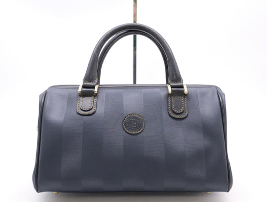 FENDI Nylon Pecan Print Handbag in Navy with Gold Hardware