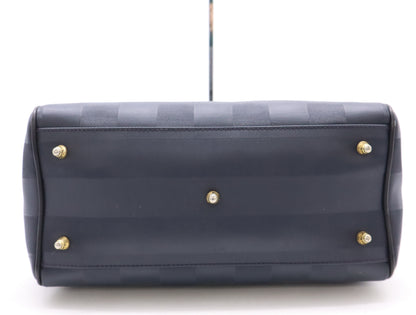 FENDI Nylon Pecan Print Handbag in Navy with Gold Hardware