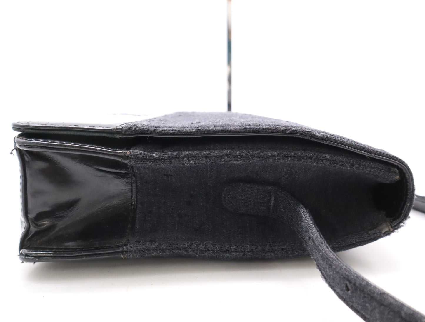 CHANEL Leather Cotton Jersey Patent Leather Coco Mark Shoulder Bag