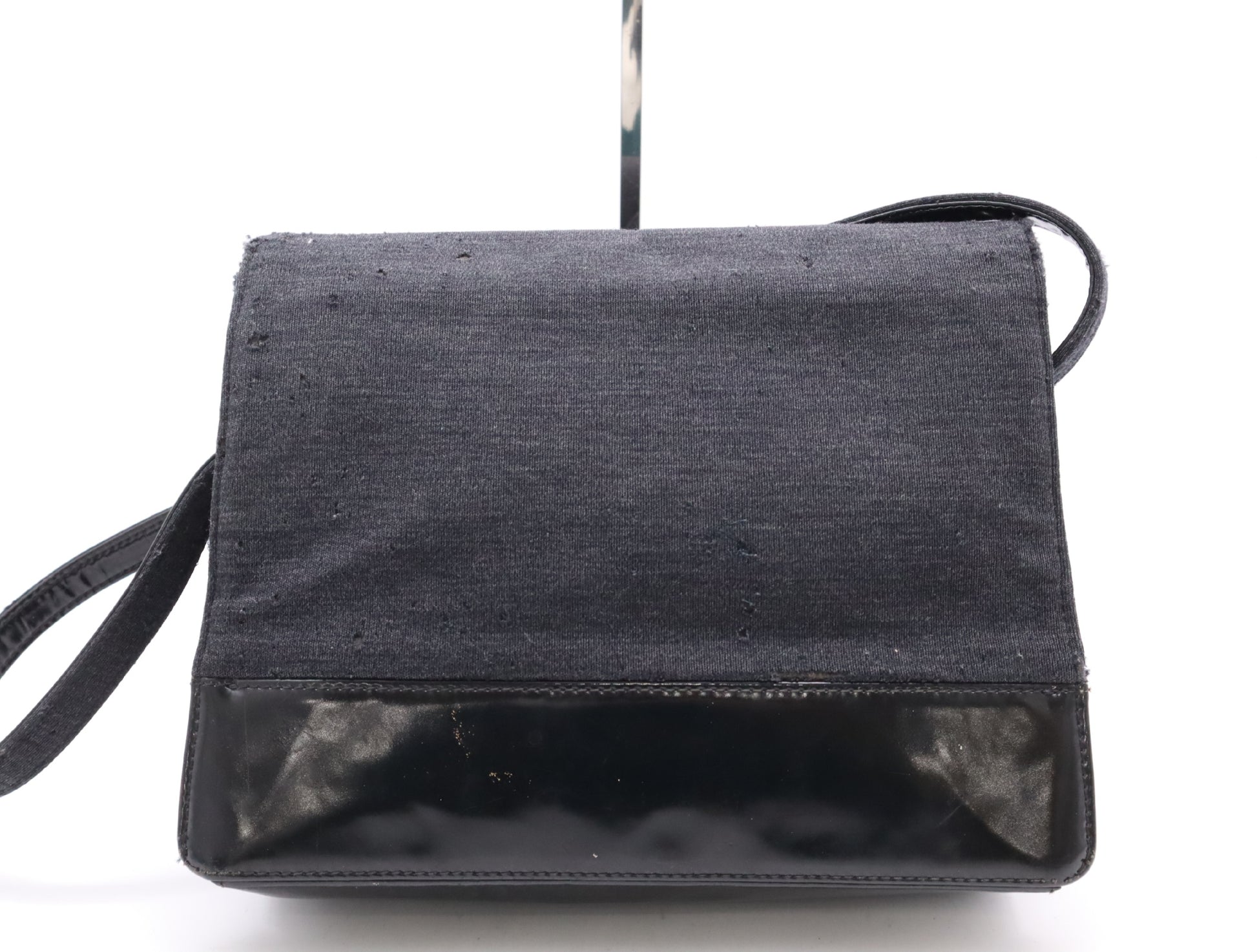 CHANEL Leather Cotton Jersey Patent Leather Coco Mark Shoulder Bag