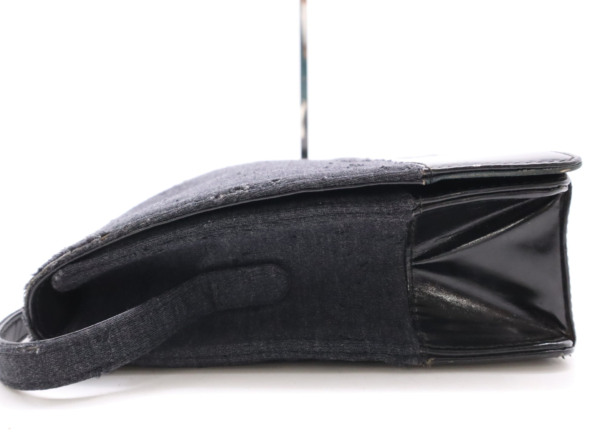 CHANEL Leather Cotton Jersey Patent Leather Coco Mark Shoulder Bag