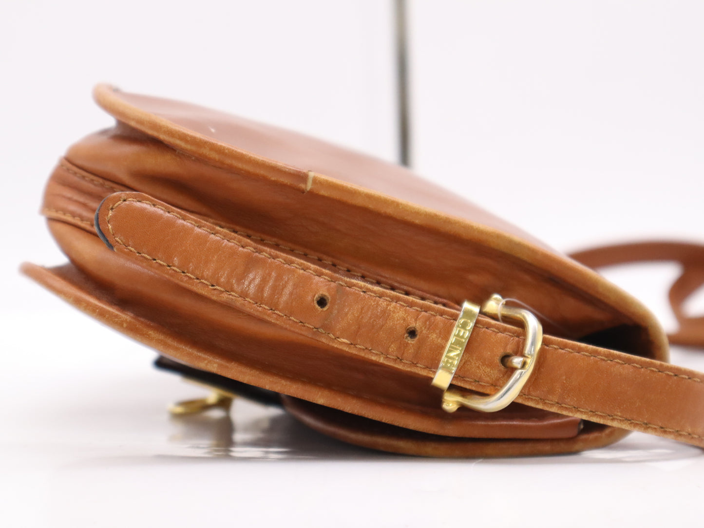 CELINE Brown Leather Shoulder Bag with Gancini GD Hardware