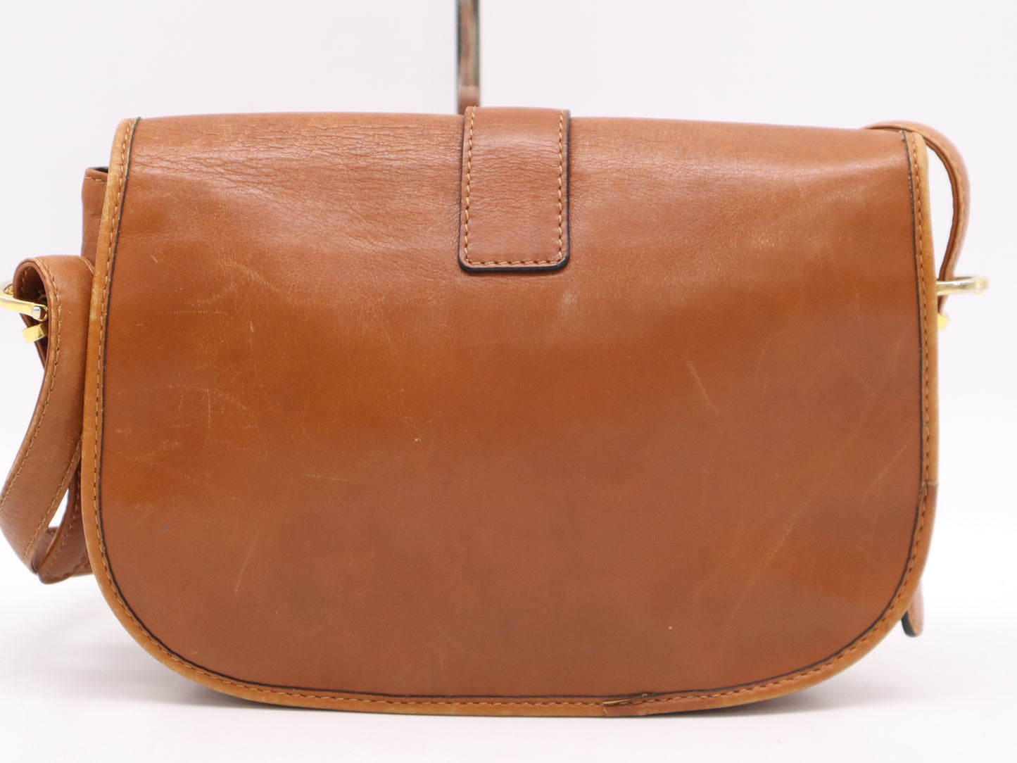 CELINE Brown Leather Shoulder Bag with Gancini GD Hardware