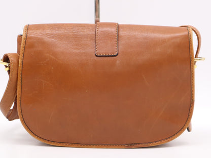 CELINE Brown Leather Shoulder Bag with Gancini GD Hardware