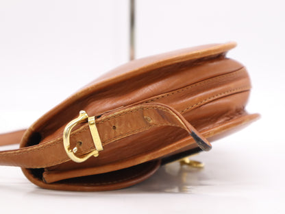 CELINE Brown Leather Shoulder Bag with Gancini GD Hardware