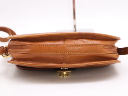CELINE Brown Leather Shoulder Bag with Gancini GD Hardware