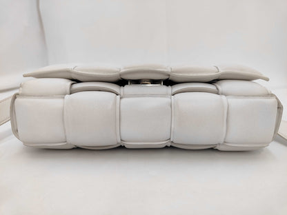 BOTTEGA VENETA 591970 Leather Padded Cassette Shoulder Bag in White with Sterling Silver Hardware and Dust Bag