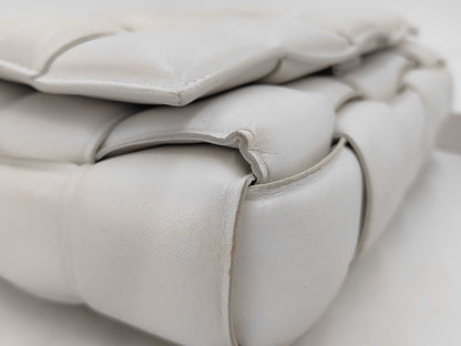 BOTTEGA VENETA 591970 Leather Padded Cassette Shoulder Bag in White with Sterling Silver Hardware and Dust Bag