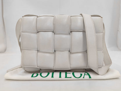 BOTTEGA VENETA 591970 Leather Padded Cassette Shoulder Bag in White with Sterling Silver Hardware and Dust Bag