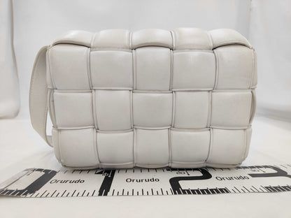 BOTTEGA VENETA 591970 Leather Padded Cassette Shoulder Bag in White with Sterling Silver Hardware and Dust Bag