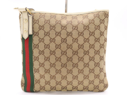GUCCI 144388 GG Canvas Sherry Line Shoulder Bag, Beige with GD Hardware