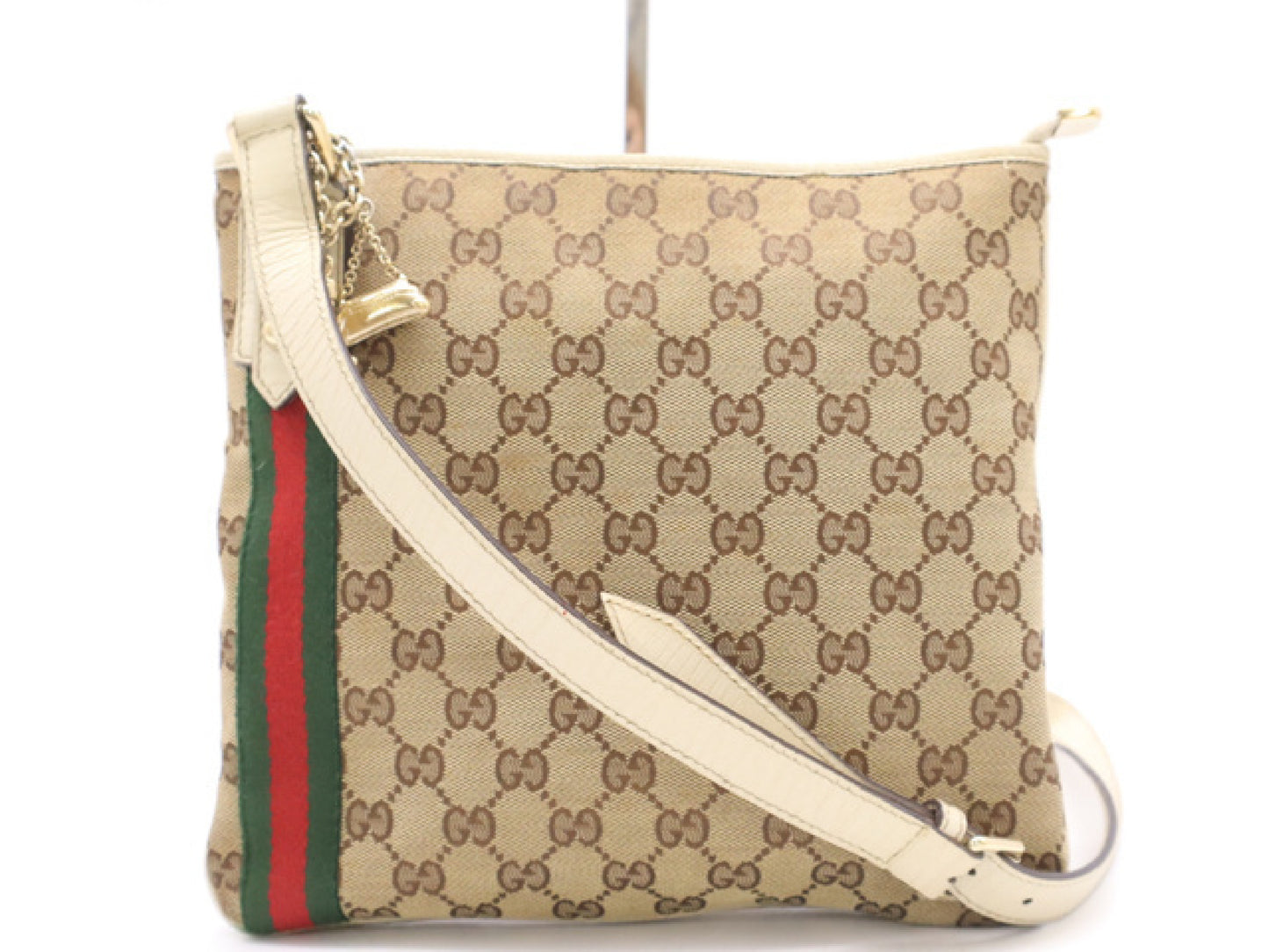 GUCCI 144388 GG Canvas Sherry Line Shoulder Bag, Beige with GD Hardware