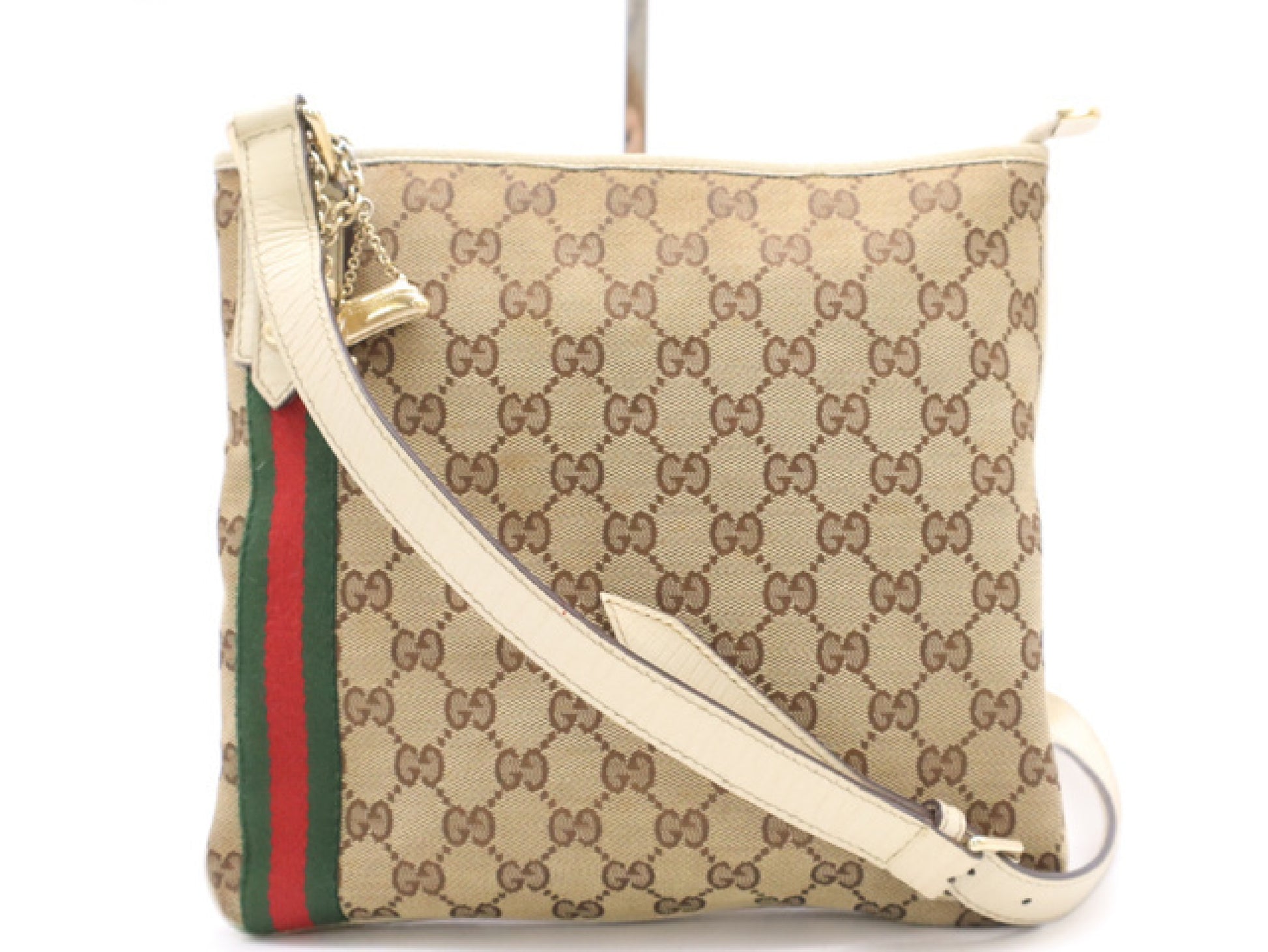 GUCCI 144388 GG Canvas Sherry Line Shoulder Bag, Beige with GD Hardware