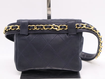 CHANEL Lambskin Matelasse Coco Mark Waist Bag in Black with GD Hardware