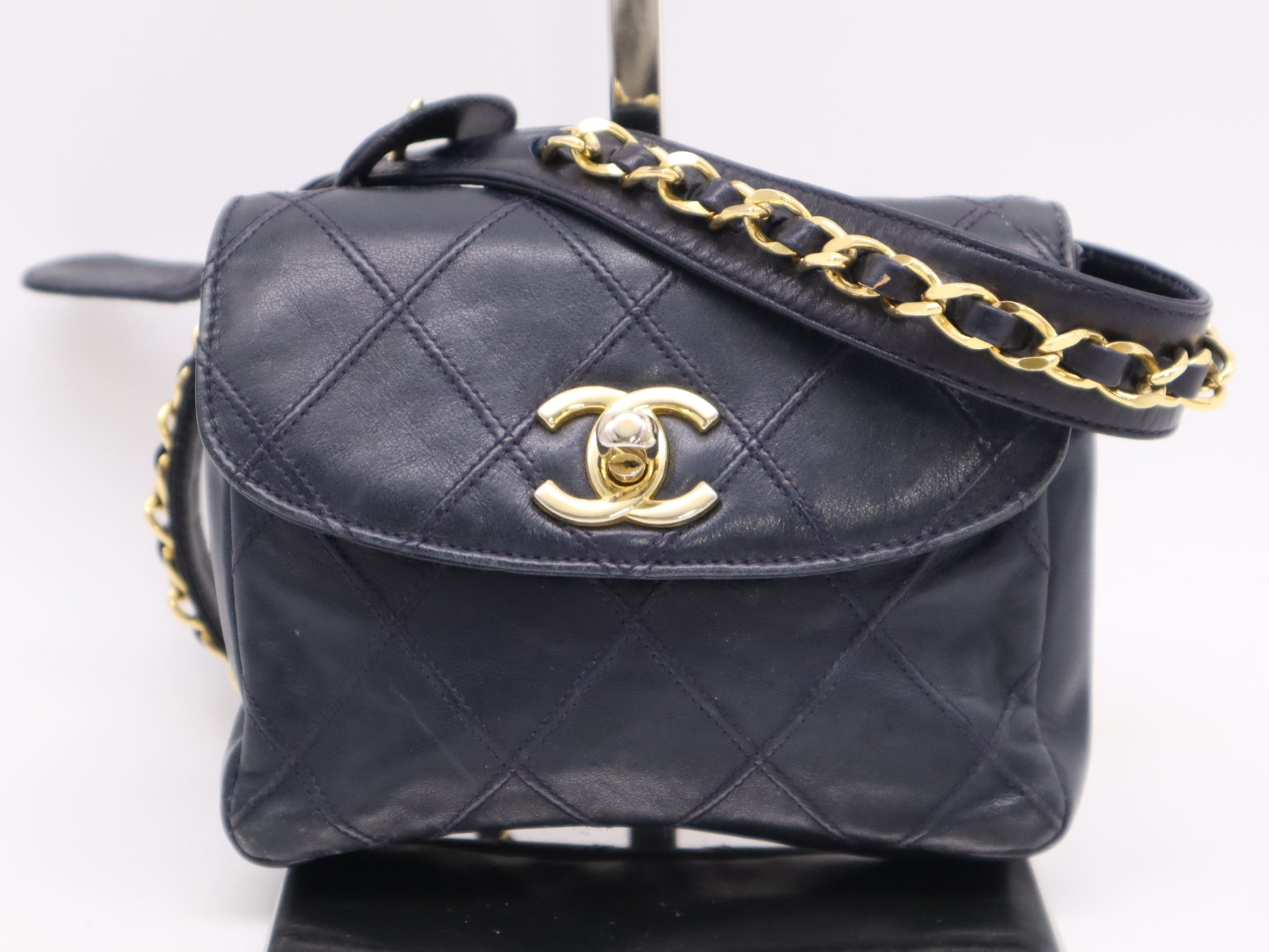 CHANEL Lambskin Matelasse Coco Mark Waist Bag in Black with GD Hardware