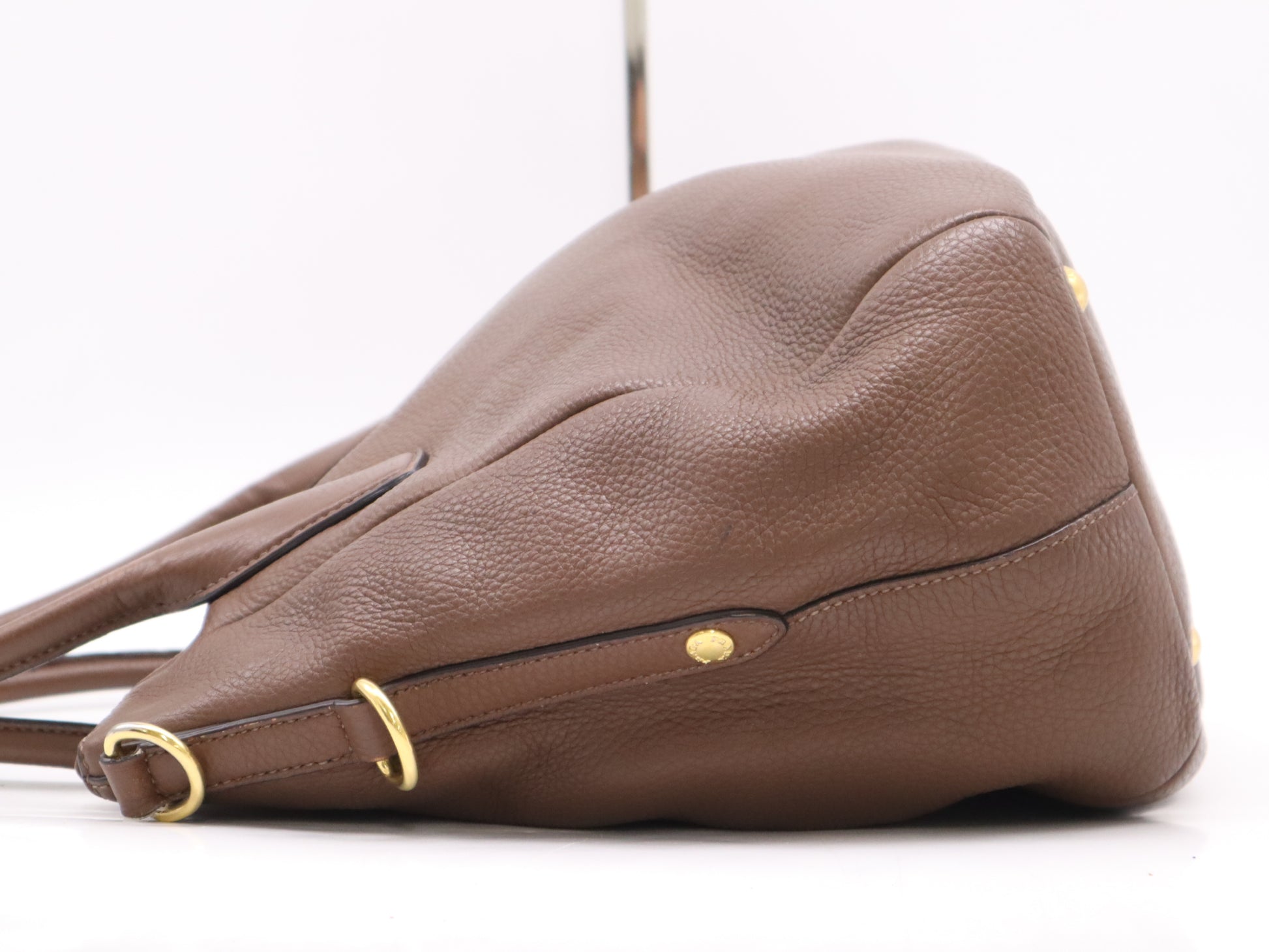 PRADA Leather Logo 2-Way Brown Handbag with GD Hardware and Shoulder Strap