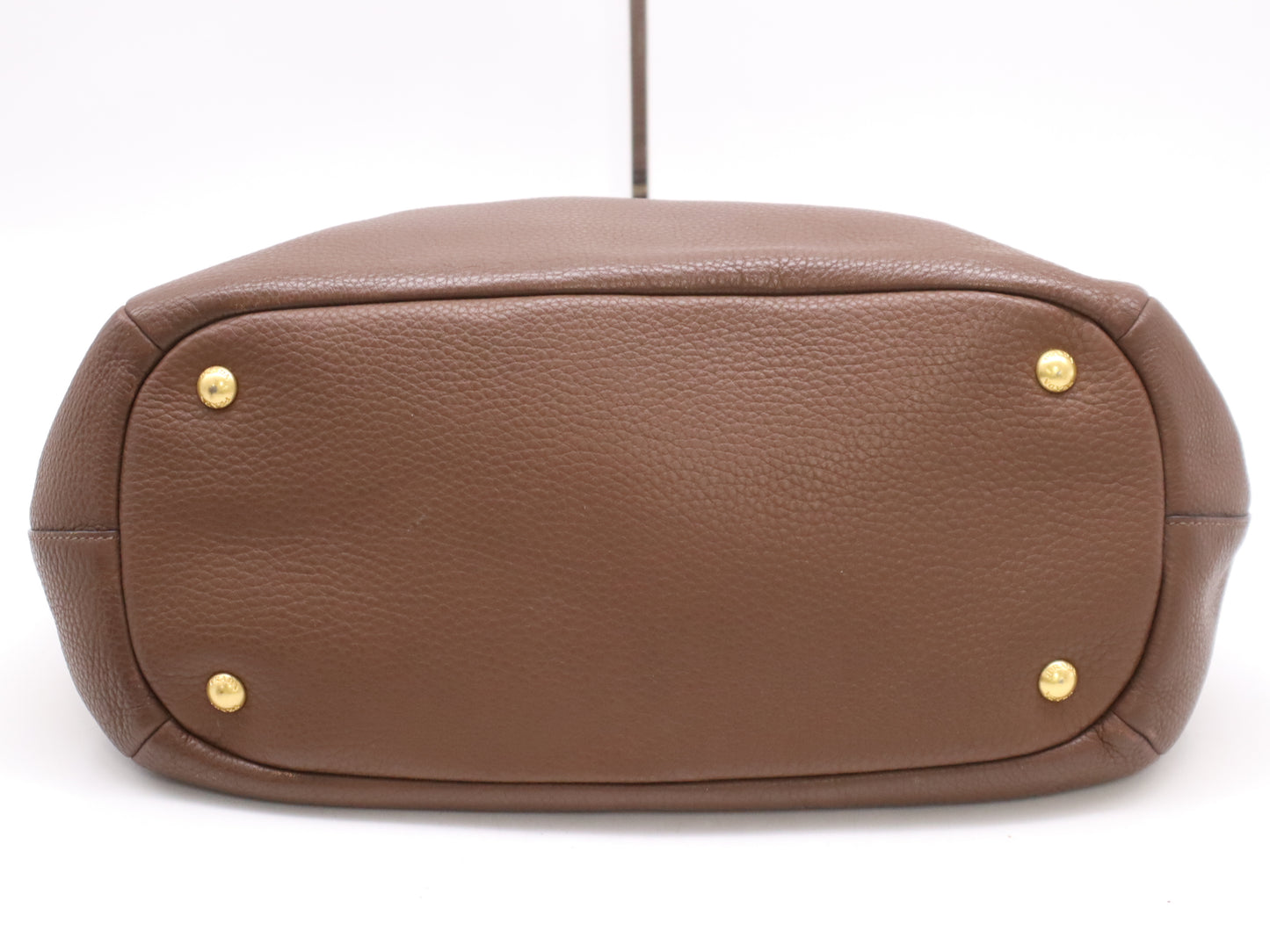 PRADA Leather Logo 2-Way Brown Handbag with GD Hardware and Shoulder Strap