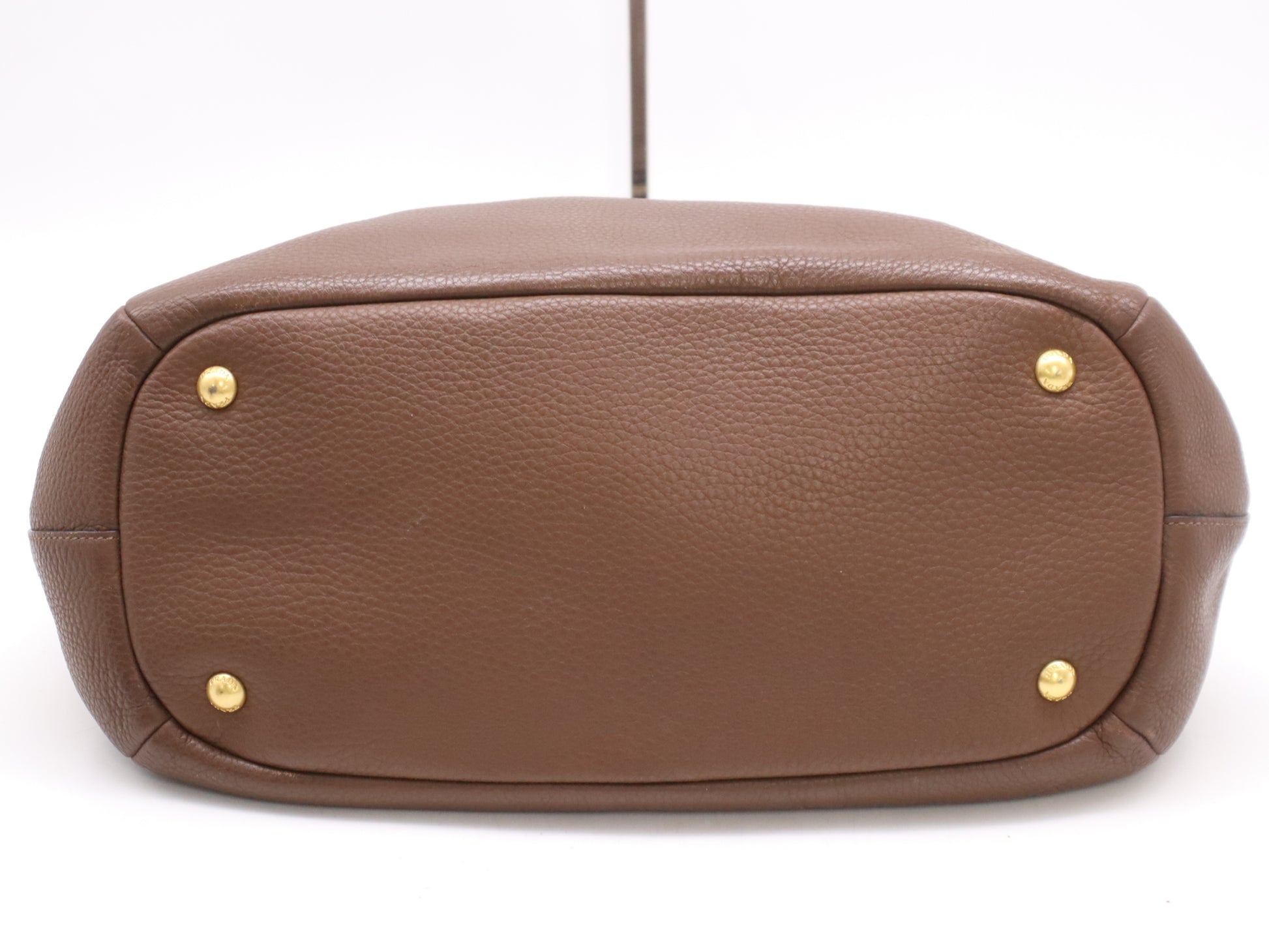 PRADA Leather Logo 2-Way Brown Handbag with GD Hardware and Shoulder Strap