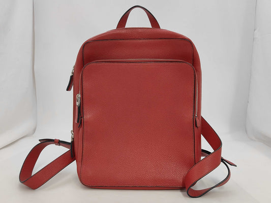 PRADA VZ063T Leather Triangle Logo Backpack in Red with Silver Hardware and Guarantee Card