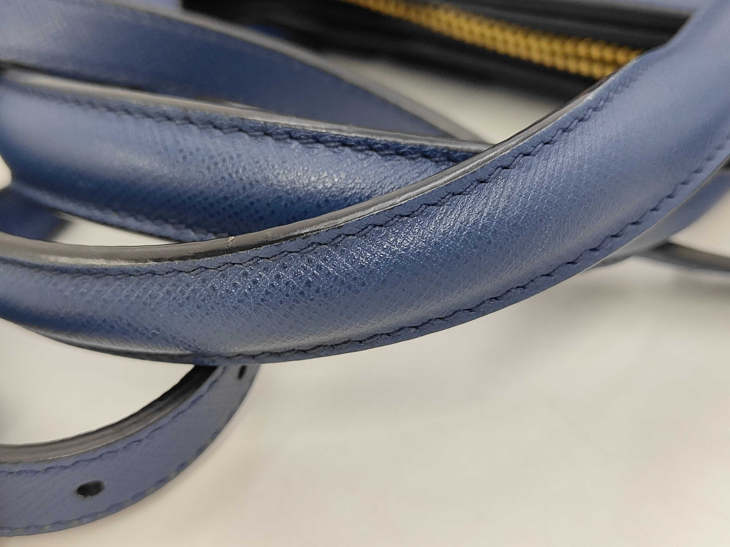 PRADA BN2603 Saffiano 2-Way Bag, Blue, Gold Hardware, Shoulder Strap, and Guarantee Card Included.