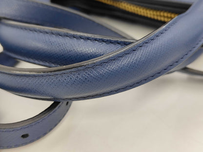 PRADA BN2603 Saffiano 2-Way Bag, Blue, Gold Hardware, Shoulder Strap, and Guarantee Card Included.