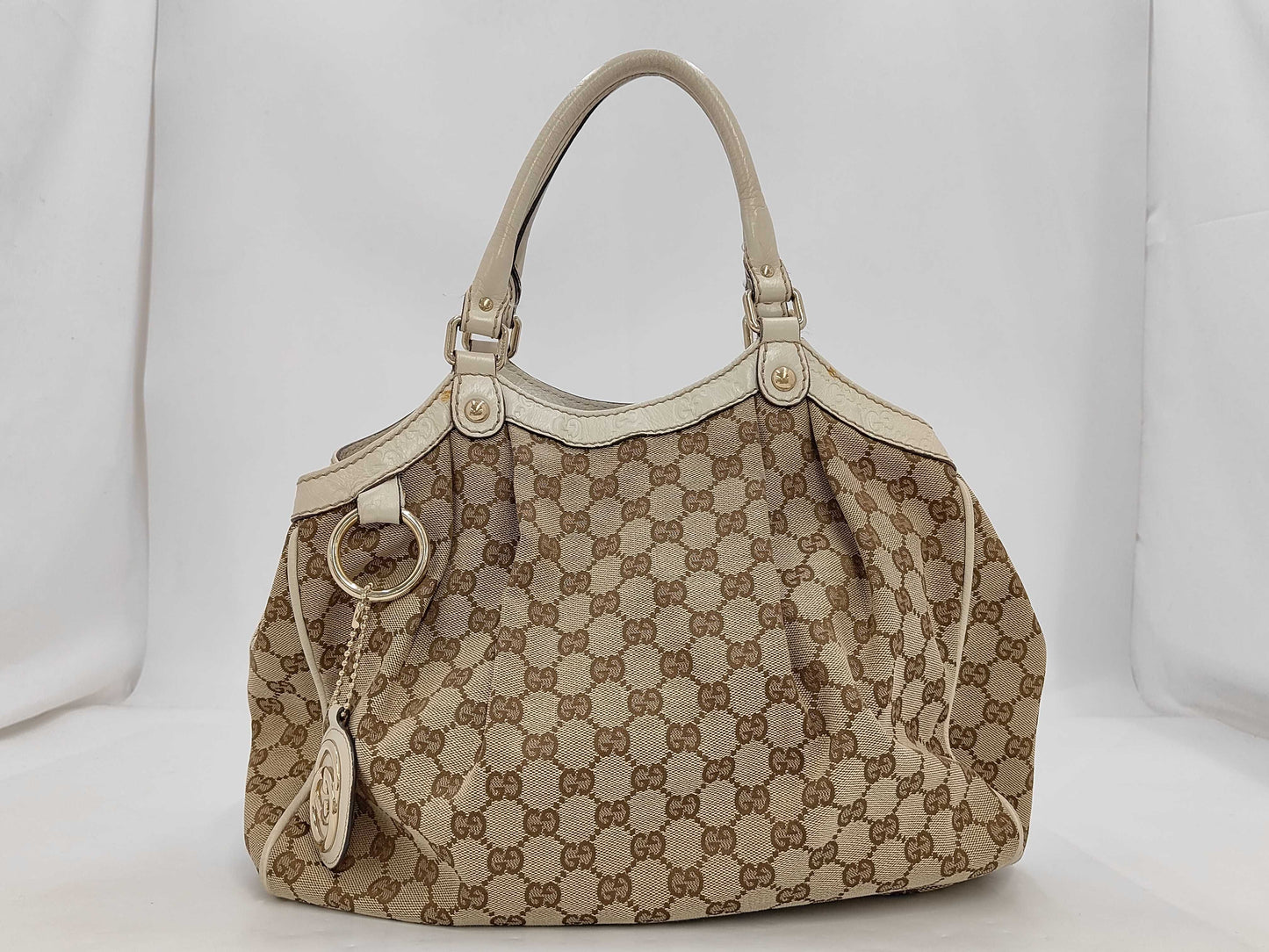 GUCCI 211944 Canvas GG Canvas Sukey Handbag Beige White Handbag