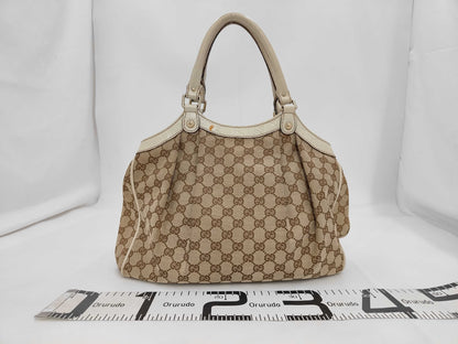 GUCCI 211944 Canvas GG Canvas Sukey Handbag Beige White Handbag