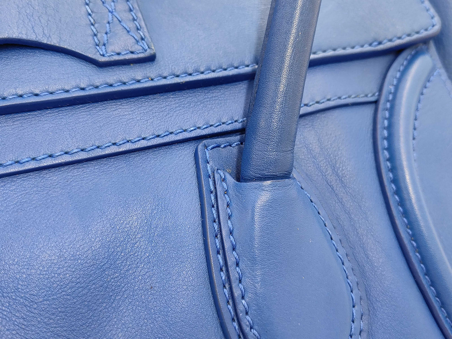 CELINE Calfskin Luggage Micro Shopper Blue GD Hardware Tote Bag