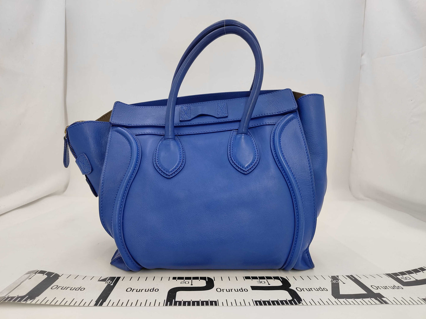 CELINE Calfskin Luggage Micro Shopper Blue GD Hardware Tote Bag