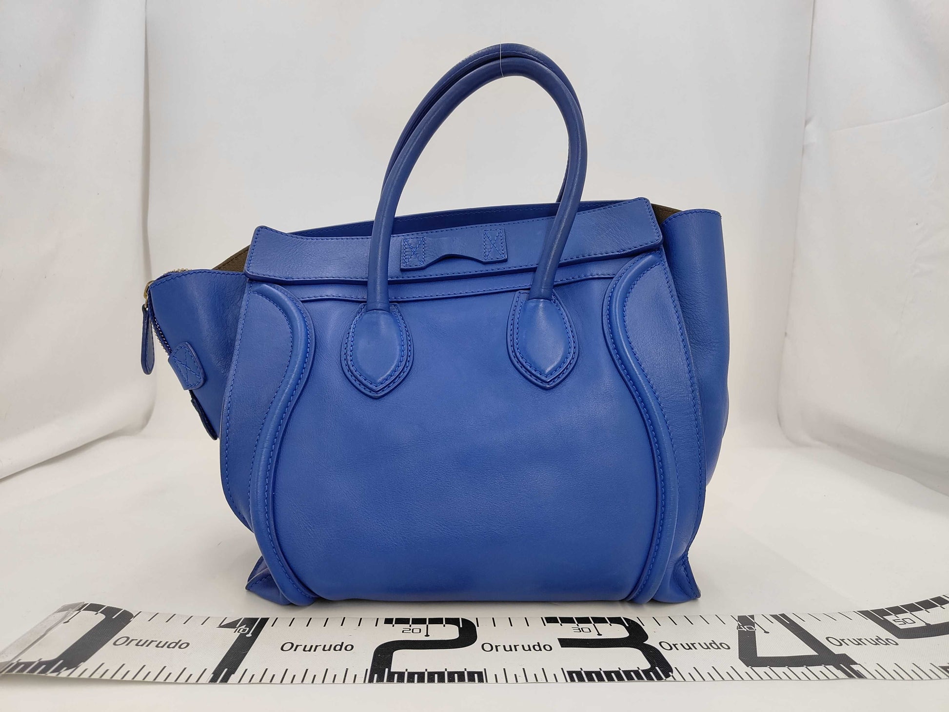 CELINE Calfskin Luggage Micro Shopper Blue GD Hardware Tote Bag