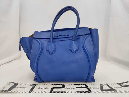 CELINE Calfskin Luggage Micro Shopper Blue GD Hardware Tote Bag