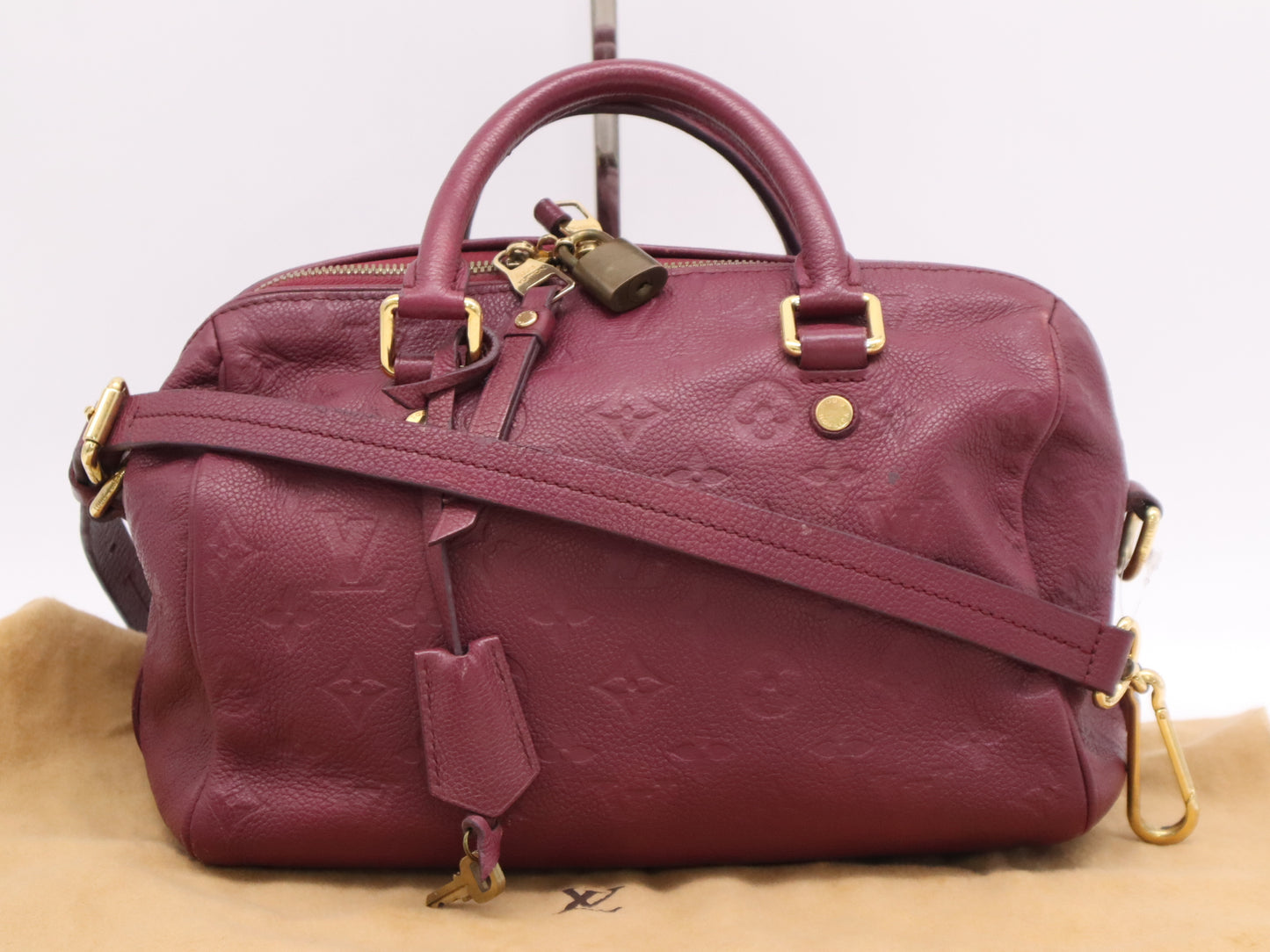 LOUIS VUITTON M40827 Monogram Empreinte Speedy Bandouliere 25 Jaipur Handbag with Shoulder Strap, Padlock, Two Keys, Dust Bag, and Cloche