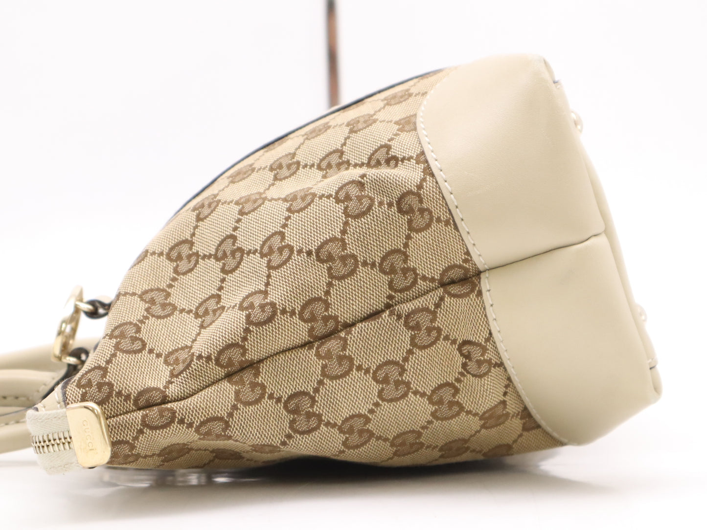 GUCCI 257069 Canvas/Leather Lovely Tote Bag Beige White Tote Bag