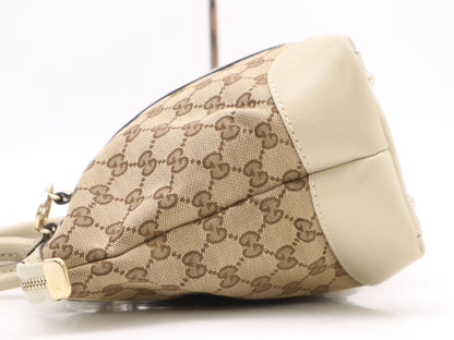 GUCCI 257069 Canvas/Leather Lovely Tote Bag Beige White Tote Bag