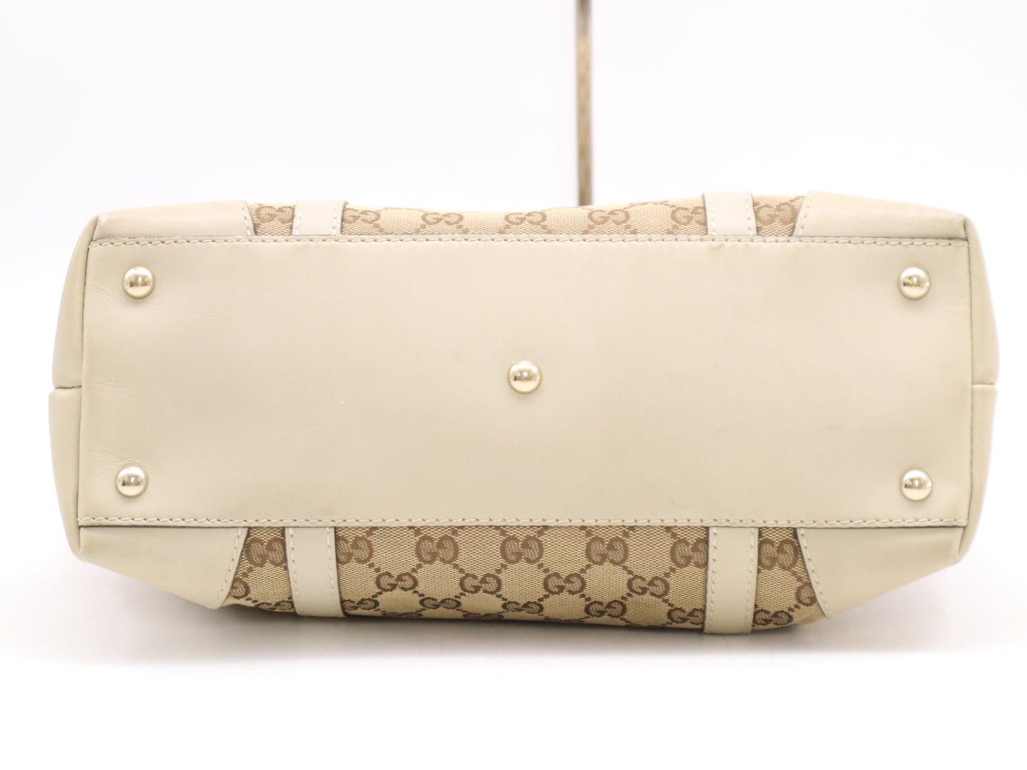 GUCCI 257069 Canvas/Leather Lovely Tote Bag Beige White Tote Bag