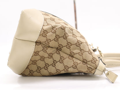 GUCCI 257069 Canvas/Leather Lovely Tote Bag Beige White Tote Bag