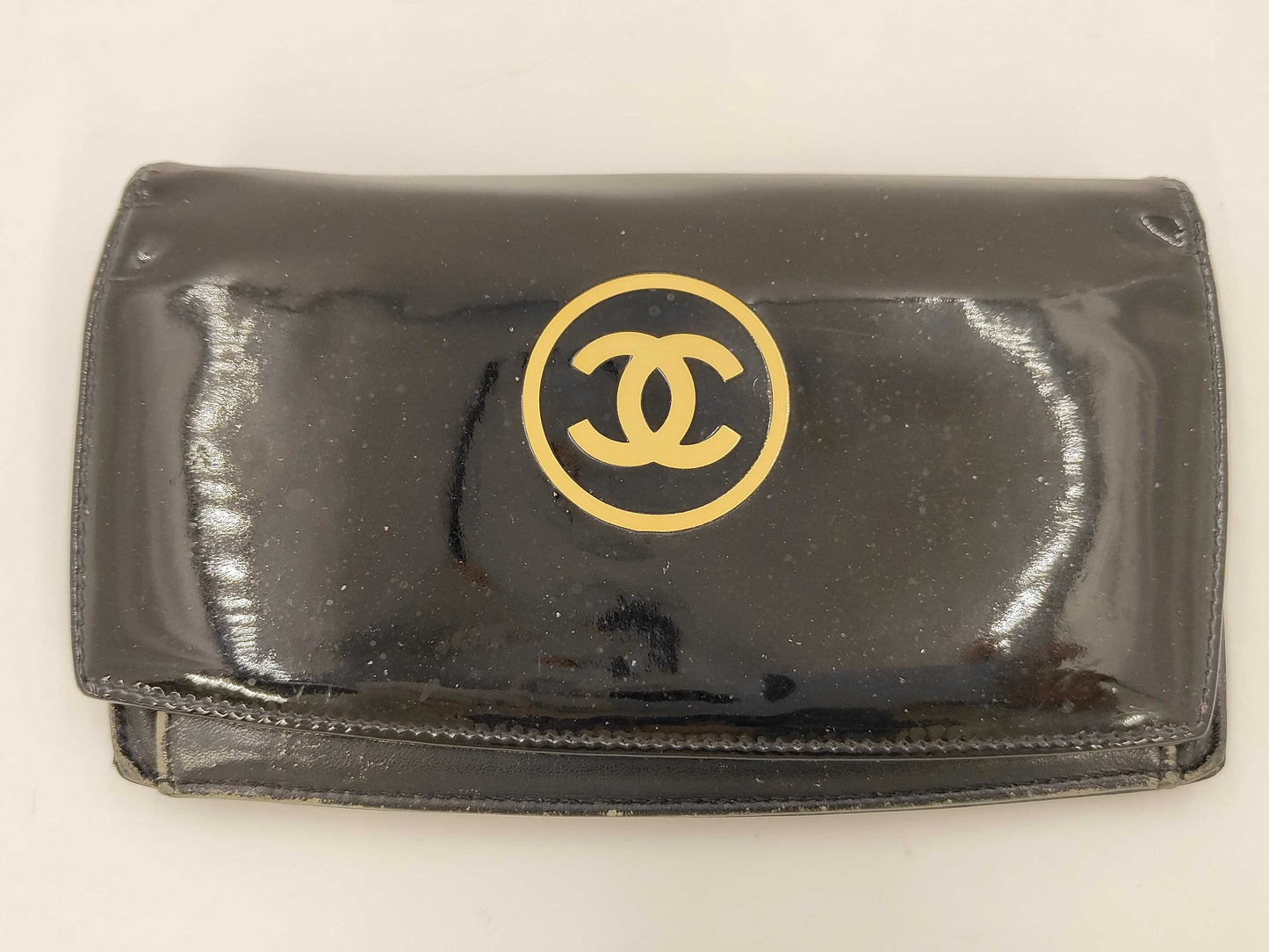 CHANEL Patent Folding Wallet, Black, 14th Series