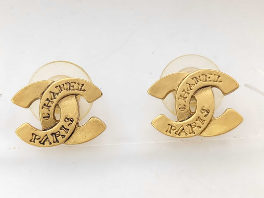 CHANEL Chanel Logo Gold Earrings