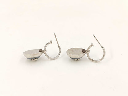 CHANEL Coco Mark Pearl Swing Silver Earrings