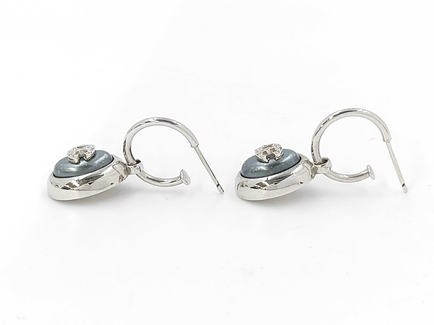 CHANEL Coco Mark Pearl Swing Silver Earrings