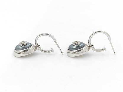 CHANEL Coco Mark Pearl Swing Silver Earrings