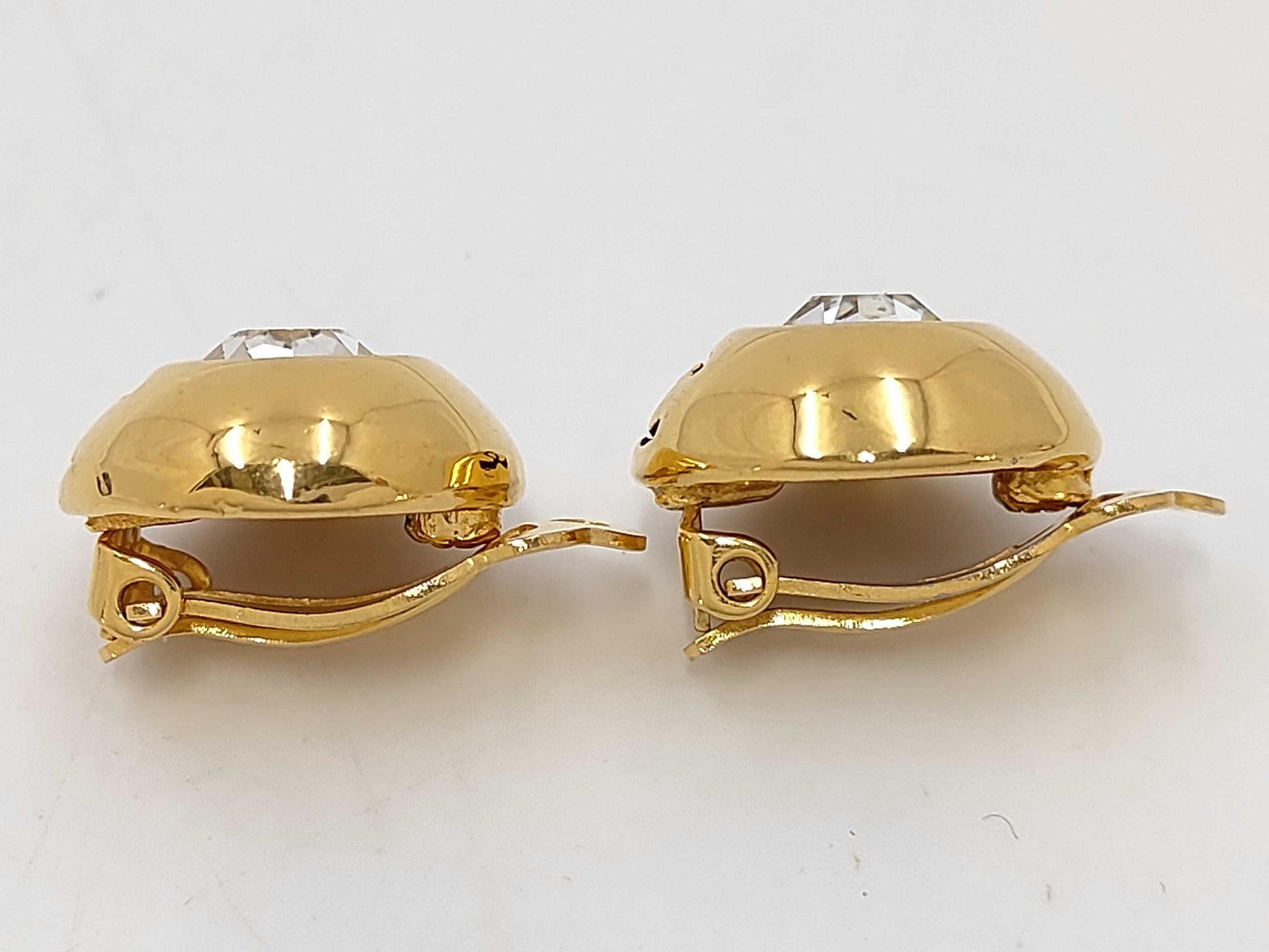 CHANEL Rhinestone Gold Earrings