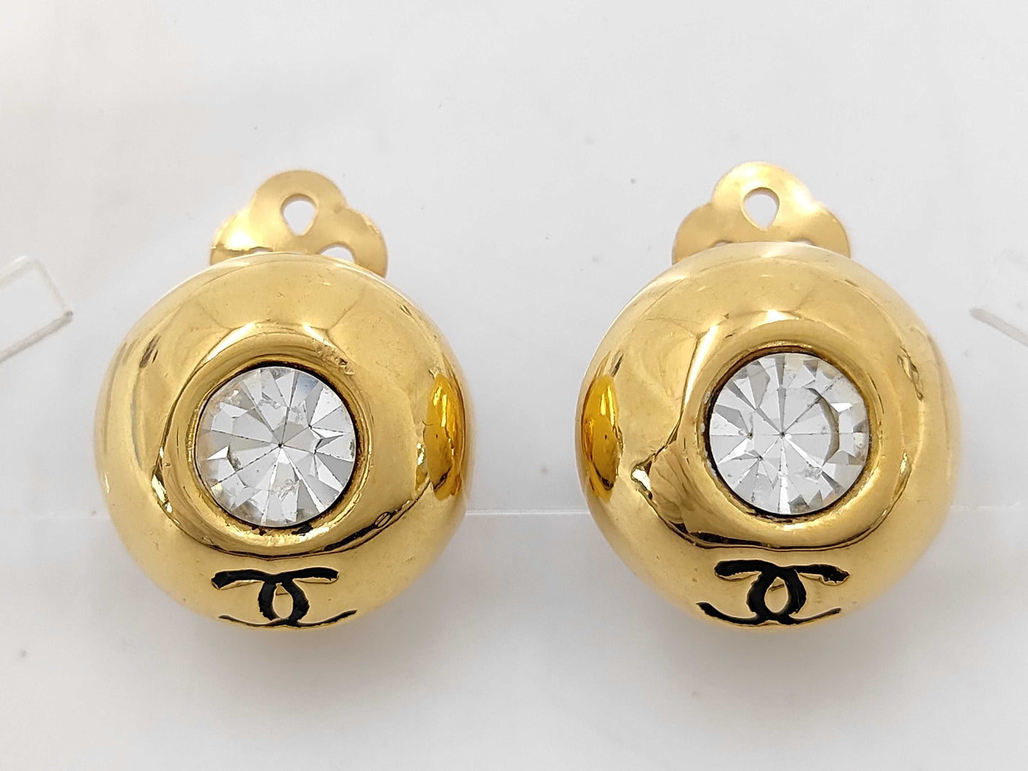 CHANEL Rhinestone Gold Earrings