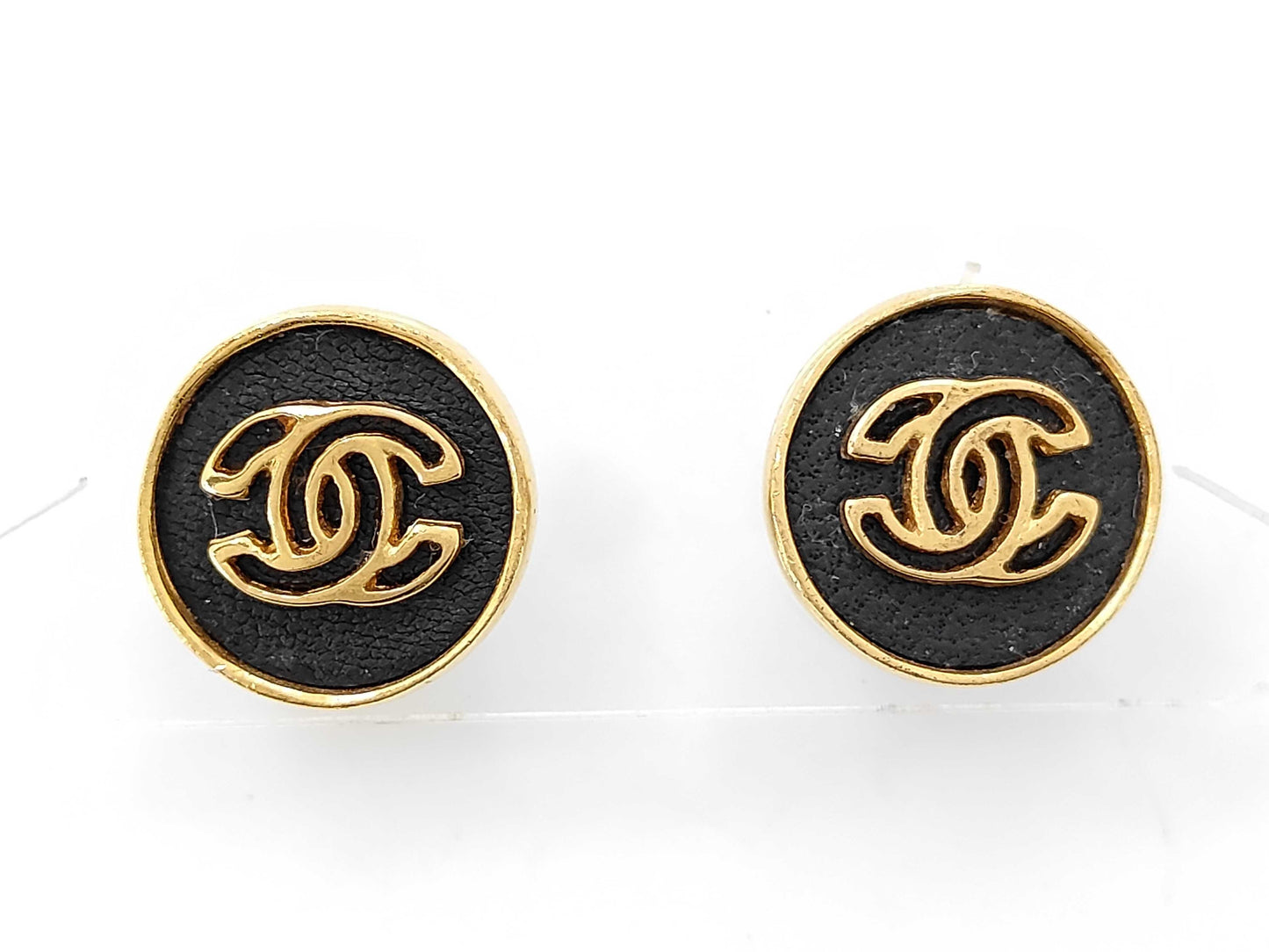 CHANEL Logo Black Earrings