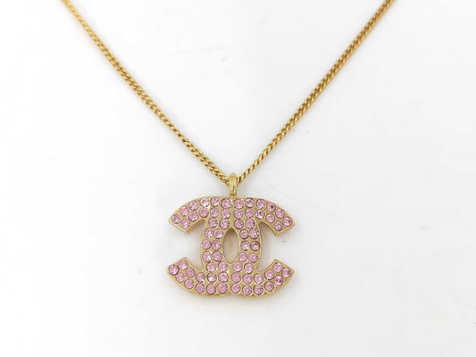 CHANEL Rhinestone Pink Necklace