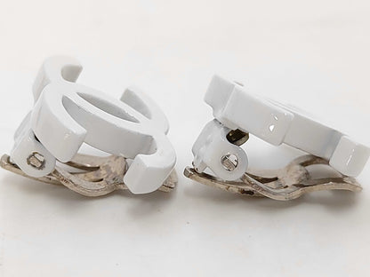 CHANEL Coco Mark White Earrings