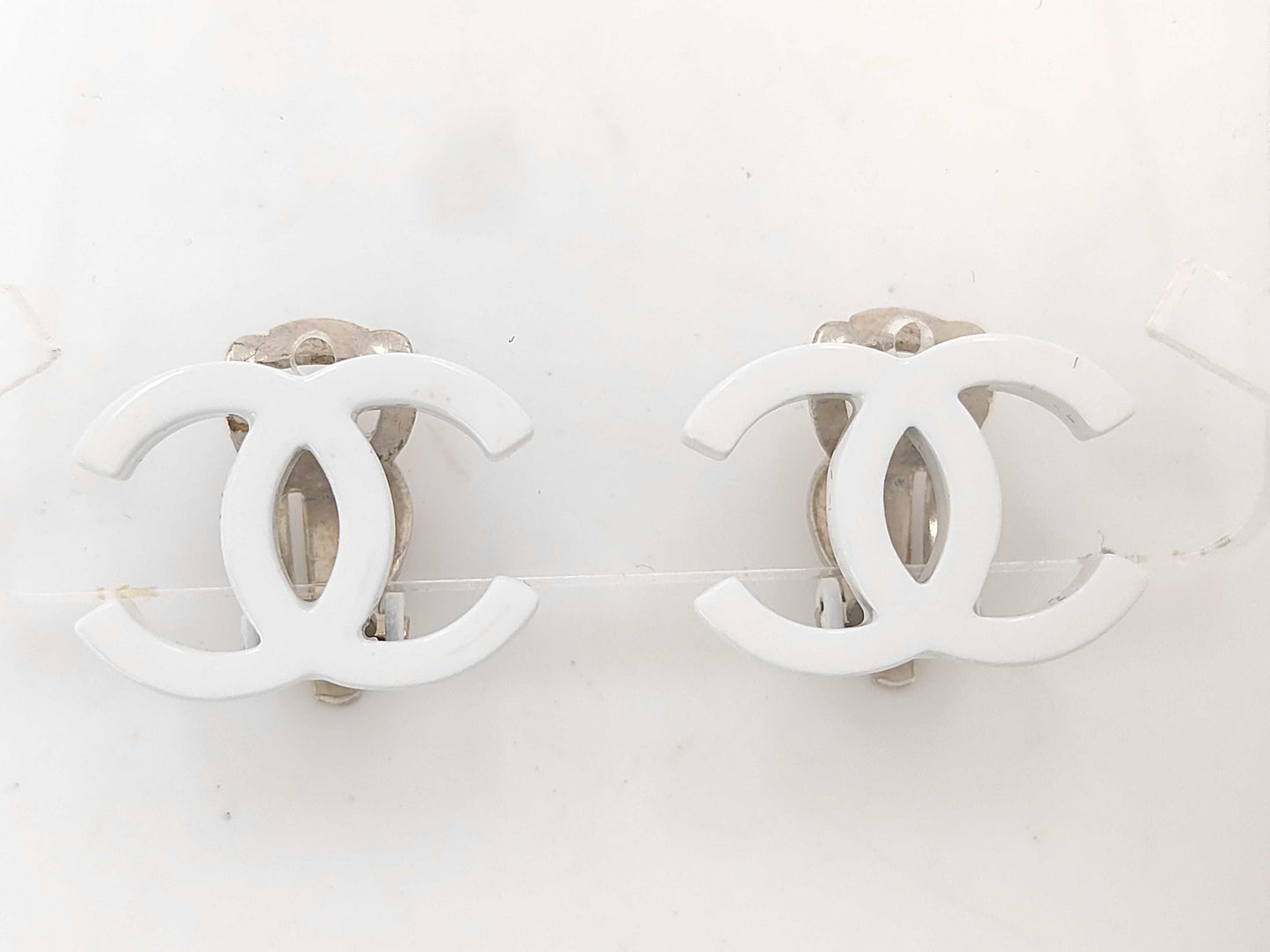 CHANEL Coco Mark White Earrings