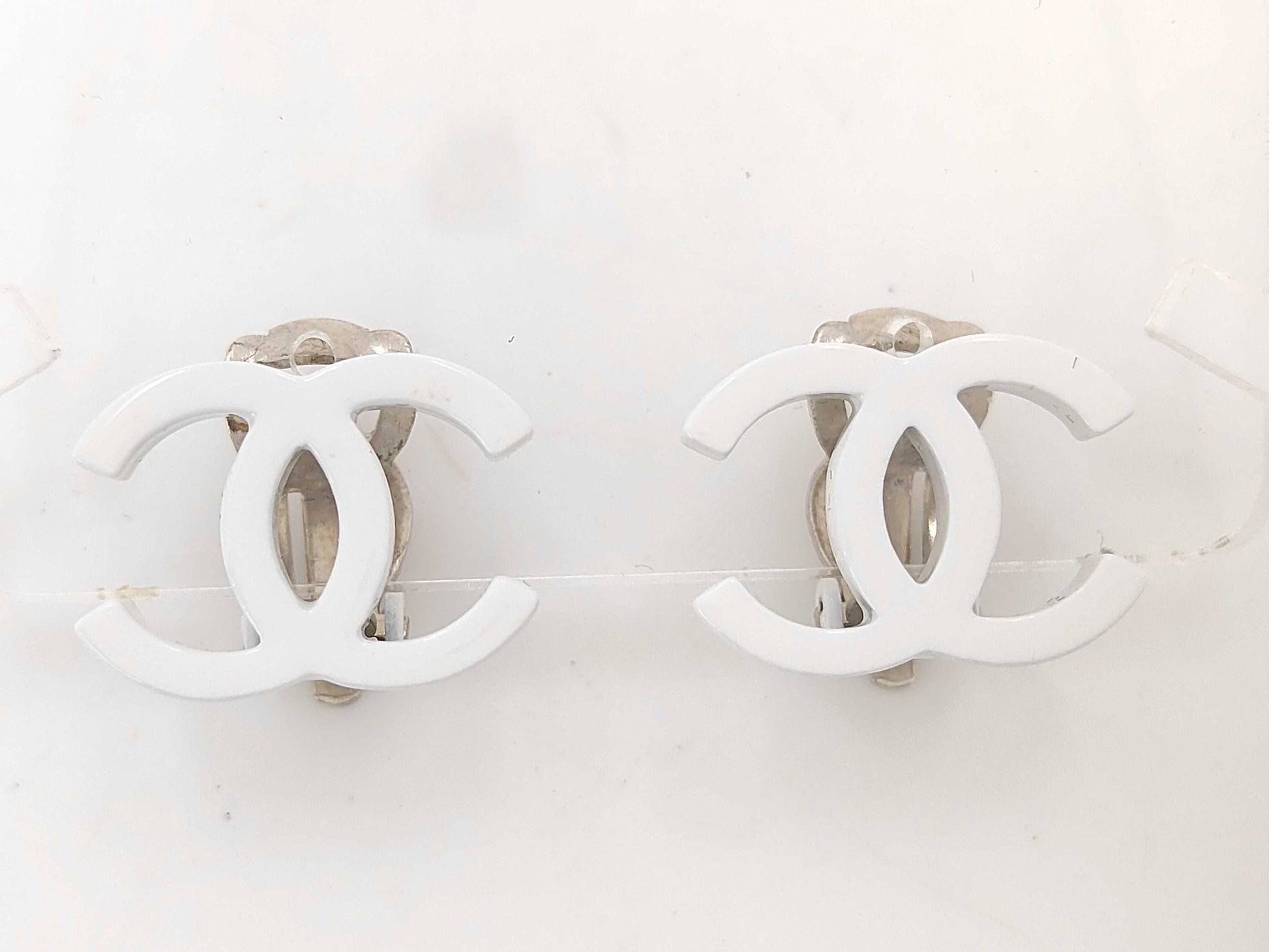 CHANEL Coco Mark White Earrings