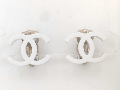 CHANEL Coco Mark White Earrings